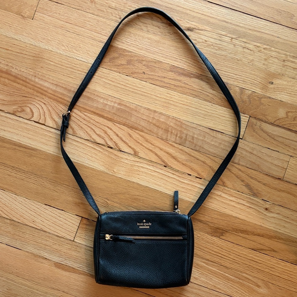 kate spade Black Pebbled Leather Crossbody with Gold Hardware